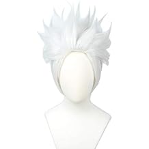 Linfairy Short Layered Cosplay Wig Halloween Costume Silvery White Wig Not Style