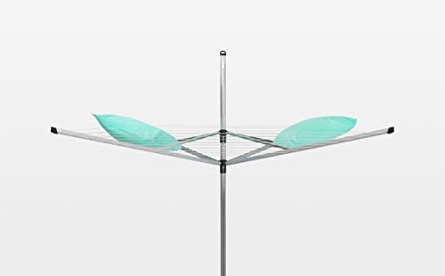 Brabantia - Lift-O-Matic - 50 Metres of Clothes Line - Adjustable in Height - UV-Resistant & Non-Slip Lining - Umbrella System - with Ground Spike 45 mm, Cover & Peg Bag - Metallic Grey - ø 295 cm