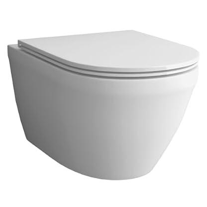 Alpenberger Hänge WC Spülrandlos | Kloschüssel mit Nano Beschichtung | Wand WC Set mit WC Sitz mit Absenkautomatik Softclose | Toilette für Gäste WC und Badezimmer | Passend Geberit