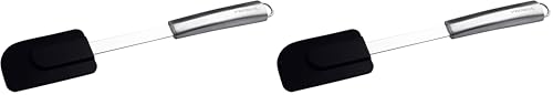 Probus Teigschaber 30 cm, praktischer Universal-Schaber aus Edelstahl/Silikon mit ergonomischem und abgerundetem Griff, spülmaschinengeeignet, aufhängbar, Menge: 1 Stück, schwarz/silber