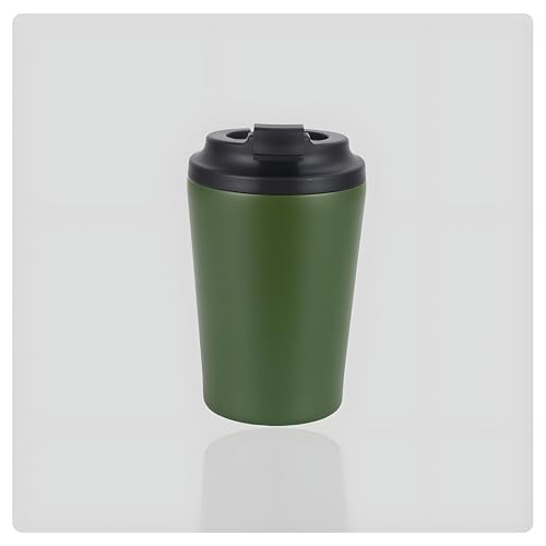 Image of Motka 350ml Coffeemate Vacuum Insulated Cup| Stainless Steel Travel Coffee Mug with Leak Proof Lid| Fat Bottomed Tumbler| Double Wall Portable Thermal Flask| Sipper for Hot and Cold Drinks (Green)