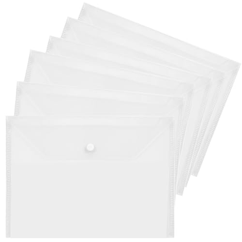Plastic Wallets A5 6 Pcs Clear Plastic Paper Wallets for Document Storage and Office Organization Supplies A5 Popper Wallets Lightweight Transparent Folders with Snap Closure