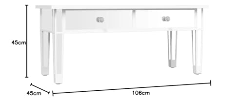 Mhdvray Spiegel Couchtisch 106x45x45 Silber Modernes Design mit 2 Schubladen aus Holzwerkstoff Glas und Kunstkristall Knöpfen eleganter Beistelltisch für Wohnzimmer Schlafzimmer Flur – Bild 3