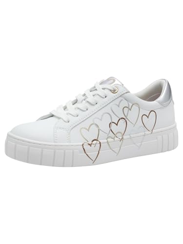 MARCO TOZZI Damen Sneaker flach mit Herzdetails Freizeit, Mehrfarbig (White/Gold), 37 EU