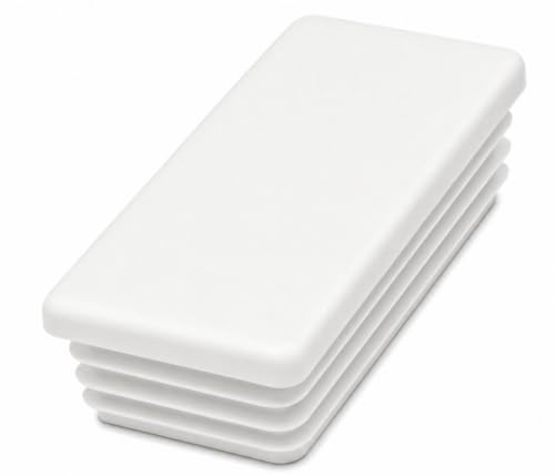 Image of (Pack of 4) Rectangular Plastic Plugs 1-9 /16 inch x 3-5 /32 inch (40 x 80 mm), Matt Tube Inserts, Fence Post Caps, Pure White RAL 9010