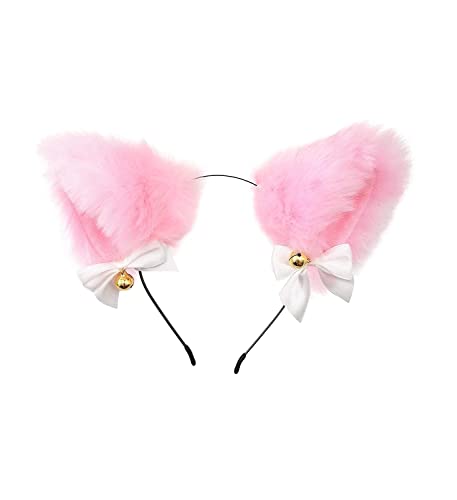 Faylay Cosplay Girl Plush Furry Cat Ears Headwear Accessory for Cam Girl Party (18-Pink)