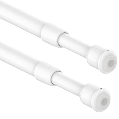 Foto di 2 Pezzi Bacchette per tende a vetro senza forare, bastone tenda a pressione estendibile asta per tende con molla a pressione bastoni per tende a pressione, diametro 10mm, 30-45cm(Bianco)