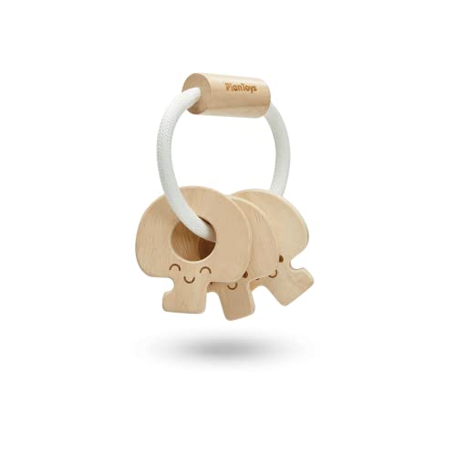 Image of PlanToys Wooden Baby Key Rattle and Teether in Natural (5267) | Sustainably Made from Rubberwood and Non-Toxic Paints and Dyes |PlanNatural Classic Wooden Toy Collection