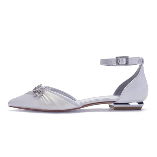 Womens Wedding Shoes Dress Flats Wedding Shoes Women Satin Pointed Toe Ankle Strap Rhinestone Ballet Pumps,Dark Purple,8(Dark Purple,9)3