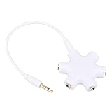 3.5mm イヤホンスプリッター，ヘッドフォンジャックスプリッタ3.5オーディオ5ウェイ6ポートメスコネクタアダプタオーディオイヤホンプラグ3.5mmステレオケーブル (白)