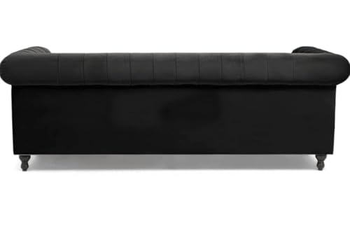 Image of Modern and Stylish 3 Seater Chesterfield Luxury Sofa with Valvet and Fabric Comfortable Sofa for Living Room, Dining Room, Hallway, and Office-(BLACKK).