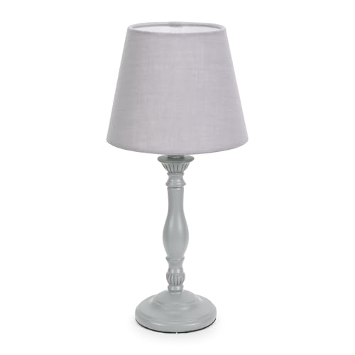 ValueLights | Grey Wood Candlestick Bedside Table Lamp with a Tapered Lampshade Living Room Bedroom Light | Table Lamps, Home Décor & Improvement Essential | Included LED Bulb