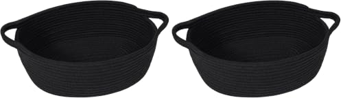 Image of Goodpick Small Woven Basket, Baskets for Gifts Empty, Baby Basket with Handles, Black Baskets for Organizing, Dog Toy Basket, Rope Baskets for Storage, 12 inch x 8 inch x 5 inch (Pack of 2)