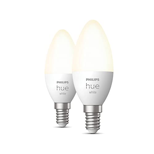 Philips Hue Kaarslamp 2-Pack - E14 - Duurzame LED Verlichting - Smart Lamp - Warm-Wit Licht - Dimbaar - Verbind met Bluetooth of Hue Bridge - Werkt met Alexa en Google Home
