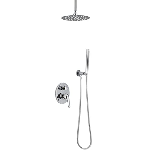 Système de douche monté au plafond chrome 10" avec douchette et mitigeur