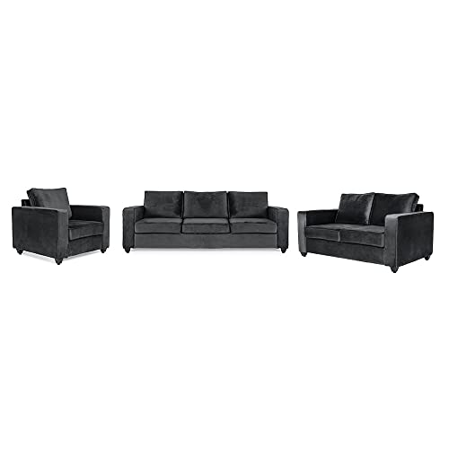Image of Wakefit Sofa Set | 3 Year Warranty | Sofa 6 Seater, 6 Seater Sofa for Living Room, Wooden Sofa Set, Sofa Set 3+2+1 Seater - Napper(Fabric-Velvet : Space Grey)