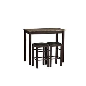 Linon Brown 3-Piece Table Faux Marble Tavern Set, 42″ w x 22.25″ d x 36″ h