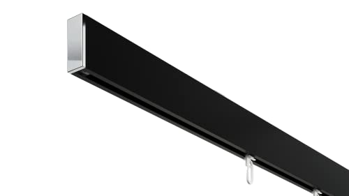 DécoProfi Gardinenstange Innenlauf 1-läufig Set rechteckig Above Schwarz/Verchromt I Länge: 400cm Aluminium für Deckenmontage I Als Gardinenschiene & Vorhangstange geeignet