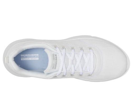 Skechers Skechers Women's Go Walk Flex Sneaker, White Textile Silver Trim, 2.5 UK