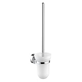 Toilettenbürsten-Garnitur aus Metall und Kristall-Glas matt, Wandmontage, WC-Bürste mit Halterung aus Hochglanz-Chrom für Bad und Gäste-WC, Serie Europa
