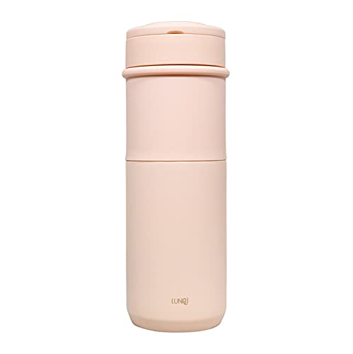 LunaJ Ceramic Coffee Mug with Lid and Handle 16oz Porcelain Tumbler for Hot and Cold Beverage Wide Mouth Water Bottle Easy Carry BPA Free (Peach)