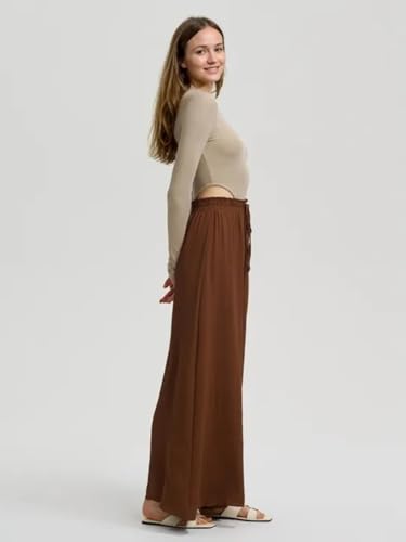 Image of KOTTY Women's Wide-Leg Trouser|Palazzo Pants|High Waist Flowy Trousers with Drawstring|Lightweight Casual & Travel Wear|Women Trousers Pants