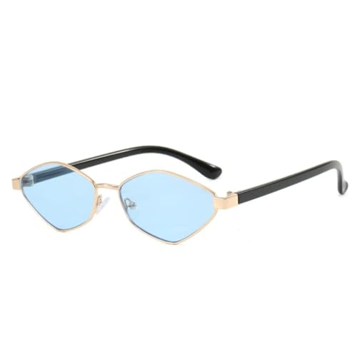 Lunettes de soleil polygonales pour femme en métal avec verres losanges protection UV400 noir bleu