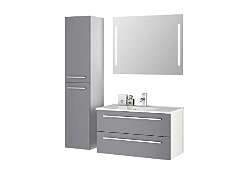 Sieper I badrumsmöbelset Libato, tvättställ med underskåp 90 x 50 cm, högskåp och badrumsspegel I...