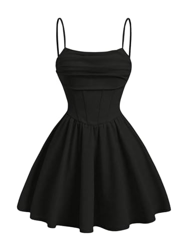 SHENHE Girl's Spaghetti Strap Corset Dress Pleated A Line Fit and Flare Cami Dress