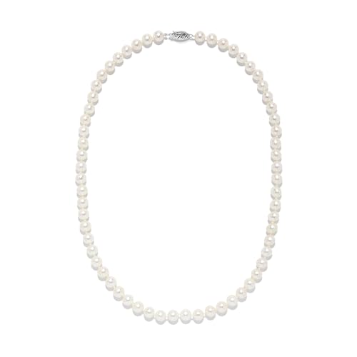 Blue Ocean Pearls 14K Gold White Akoya Cultured Pearls 18" Silk-Knotted Strand Pearl Necklace - Choice of Pearl Size & Clasp Gold Color (White Gold, 7-7.5mm)