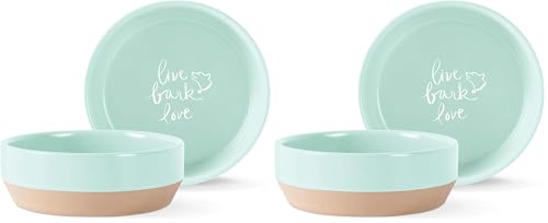 Image of Fringe Studio Stoneware Pet Bowl, Medium, Live Bark Love (479005) Light Blue (Pack of 2)