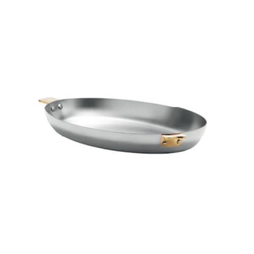 Mauviel Art Déco Polished Stainless Steel Oval Pan With Brass Handles, 13.7-In, Made In France