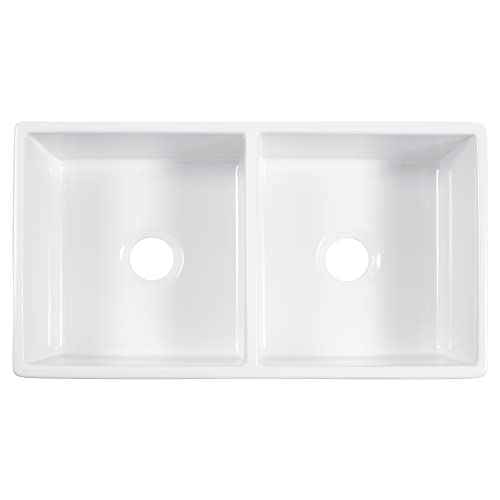 Sinkology K810-Bd66 Turner Farmhouse/Apron-Front 33 In. Double Bowl Drains Fireclay Kitchen Sink Kit, 33 Inch, Crisp White #TOP3
