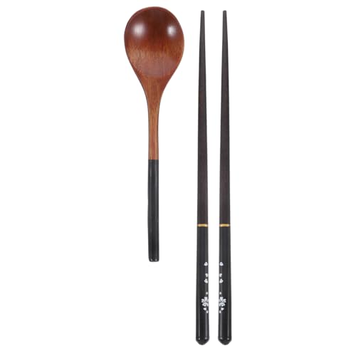 FELTECHELECTR 1Set Japanese Style Wooden Chopsticks and Spoon of Reusable Kitchen Utensils for Tableware Dining and Cooking for Home Office and Travel