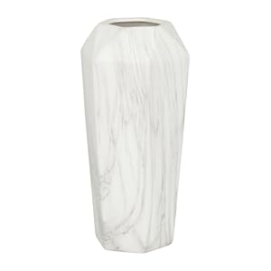 Deco 79 Ceramic Decorative Vase Faux Marble Centerpiece Vase, Flower Vase for Home Decoration 6″ x 7″ x 14″, White