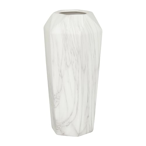 Deco 79 Ceramic Decorative Vase Faux Marble Centerpiece Vase, Flower Vase for Home Decoration 6″ x 7″ x 14″, White
