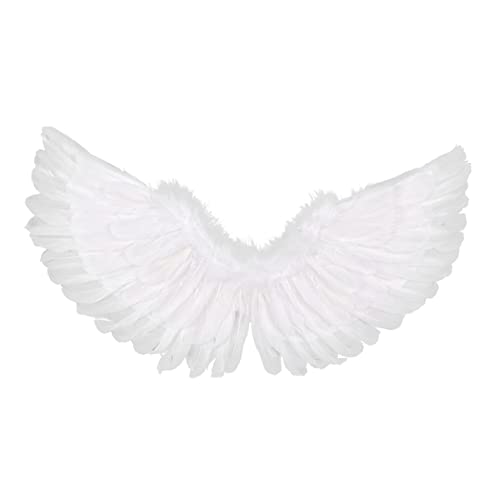 JanJean Ailes d'ange Plumes Naturelles Enfant Adulte Tenue Déguisement Fille Femme Ailes de Fée Démon Diable avec Bretelles Elastiques Blanc A 80x40cm Cover