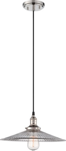 Hottest Sale Nuvo Lighting 60/5416 Vintage Incandescent One Light Pendant Clear Ribbed Glass Polished Nickel