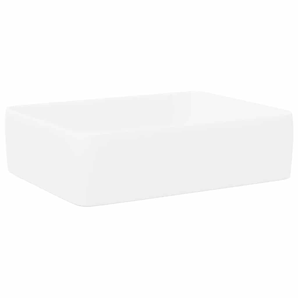 vidaXL Lavabo Rectangular, Lavamanos para Encimera, Fregadero Rectangular, Lavabo para Baño Aseo Tocador, Cerámica Blanco 48x37x13 cm
