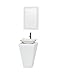 Wyndham Collection Esprit 20 in. Pedestal Bathroom Vanity in Glossy White, White Man-Made Stone Countertop, Arista White Carrera Marble Sink & 20" Mirror