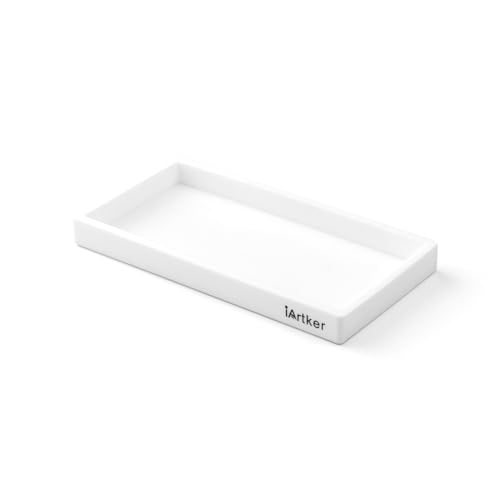 Silicone Bathroom Trays, 7.7" Shatterproof Flexible Tray for Vanity, Kitchen Sink, Toilet Accessories(White,Small)