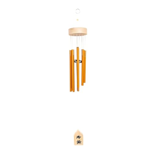 GJ Premium Wooden Wind Chimes for Home & Office | 7 Pipe Metal Rod Wind Chimes with Wooden Top 16–24 CM Tubes | Soothing Sound, Positive Energy for Balcony, Entrance & Garden (Gold1)