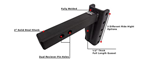 Bulletproof Hitches 2.0" Adjustable Extreme Duty (30,000Lb Rating) 4" Drop/Rise Trailer Hitch With 2" And 2 5/16" Dual Ball (Black Textured Powder Coat, Solid Steel) #TOP5