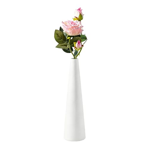 White Tall Conic Ceramic Flower Vase Single...