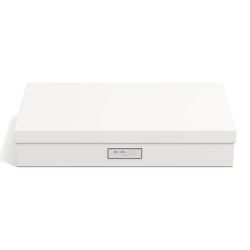 BIGSO SVERKER Dokumentenbox A3 – Aufbewahrungsbox mit Deckel und Griff – Schreibtischablage für Unterlagen, Skizzen & Dokumente – Archivbox aus recycelter Faserplatte und Papier – weiß