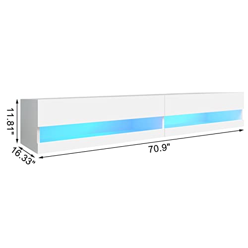 St.mandyu Floating Tv Stand For Tvs Up To 85 Inch, 71’’ Modern High Gloss Entertainment Center With Led Lights And Power Outlets, Wall Mounted Media Console Hanging Tv Shelf For Living Bedroom,White #TOP4
