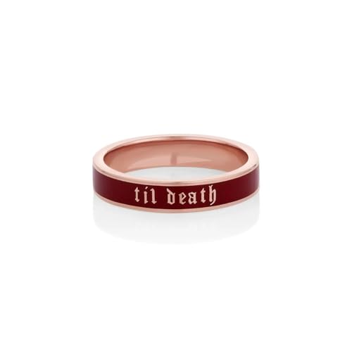 4mm Red Enamel 'Til Death' Ring for Women – 925 Sterling Silver Wedding Band4