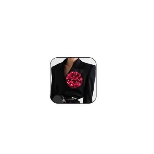 Image of Elegant Large Rose Flower Brooches Lapel Pins Handmade Dainty Satin Fabric Pearl Brooches Big Camellia Flower Brooch Pin for Women Wedding Part Dance Dress Suit Clothes Accessories Prom Jewelry