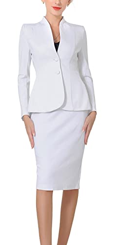Marycrafts Women's Formal Office Business Work Jacket Skirt Suit Set 16 White #TOP1