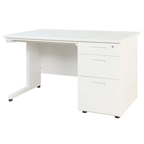 パソコンデスク PCデスク オフィスデスク ワークデスク コンパクト 引き出し付き 事務机 幅120cm 平机 カラバリ15種 ホワイト LKD-127 LOOKIT 【法人専用】